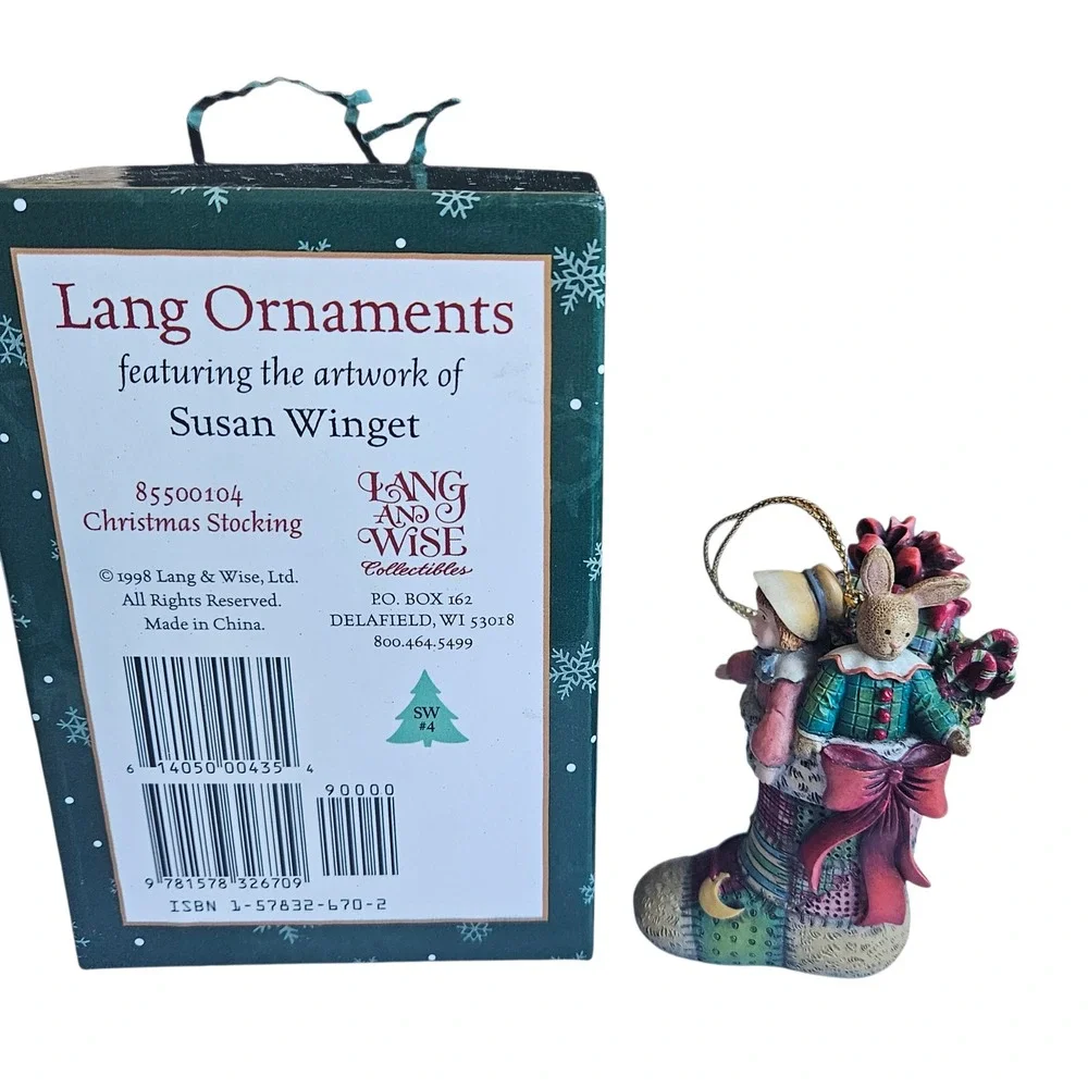 Collectible Christmas Stocking Ornament Figurine with Child and Bunny 1999‎